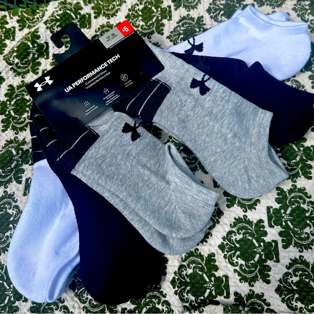 👣 UA PERFORMANCE TECH Men 13-16 x 6 Socks Cushioned No Show